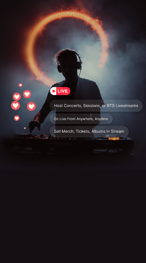Host live performances or virtual meet-ups with fans. Charge for admission, accept tips and sell merch inside the livestream itself.
