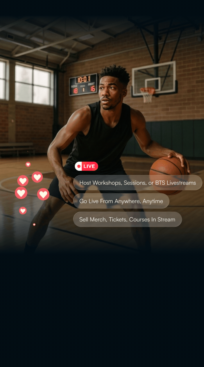 Host live classes, workshops, or conversations and charge fans for access - directly from your own creator platform.